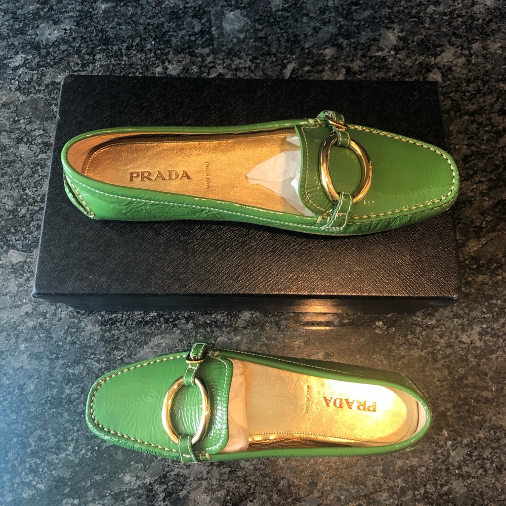 Prada Kelly Green Patent Loafers